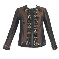 Prada Silk Wool Evening Jacket with Paillettes and Rhinestones