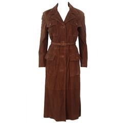 GIANNI VERSACE Brown Suede Trench Coat with Belt Size 6 2