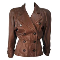 VALENTINO Brown Double Breasted Leather Jacket Size 44 7