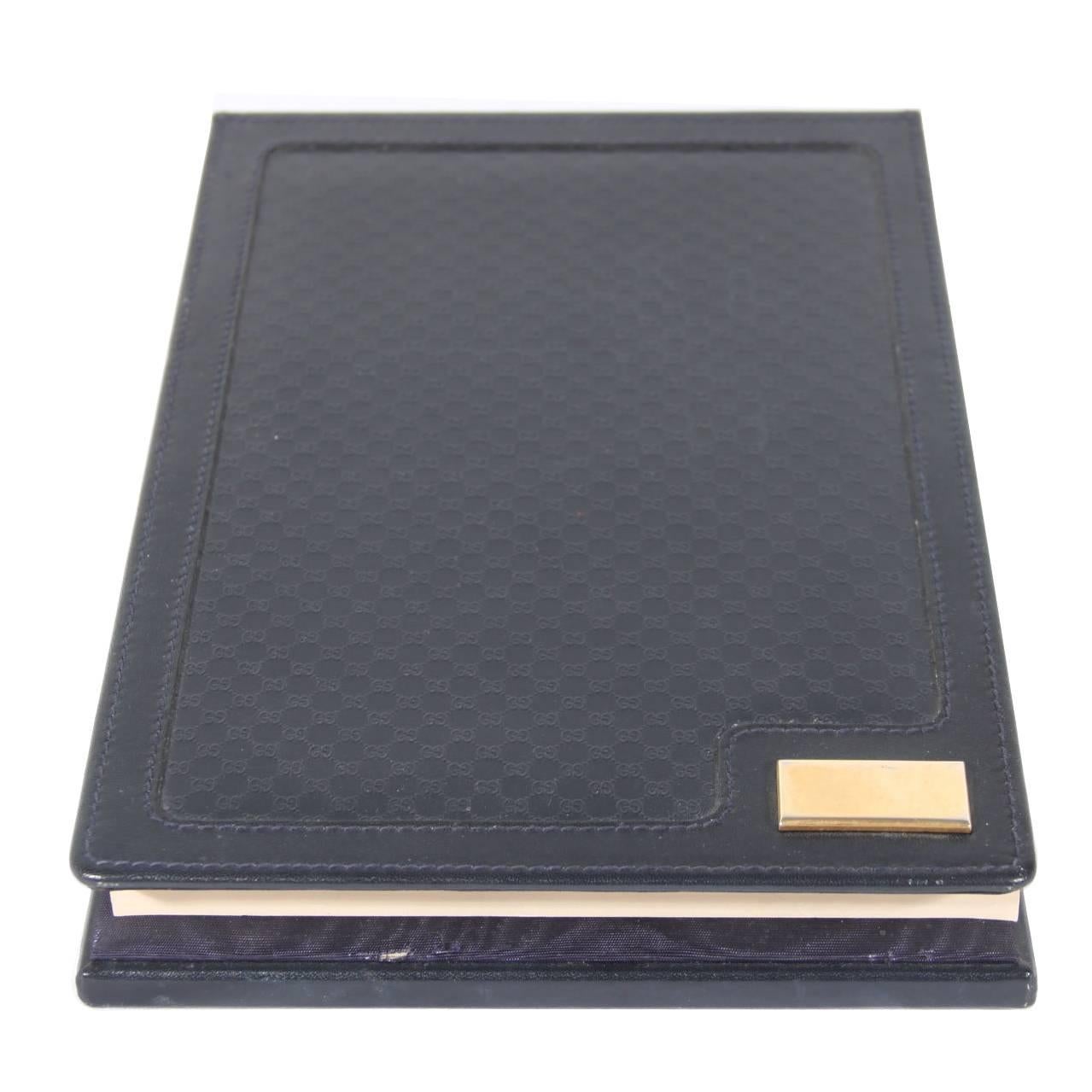 Gucci Italian Blue Microguccissima Leather Desk Notepad Notebook Holder