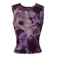 Gianni Versace Couture 1990s Purple Floral Print Sleeveless Top