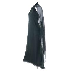 Oscar de la Renta Evening Gown 1990s Vintage Green Silk Chiffon Cape Saks 2