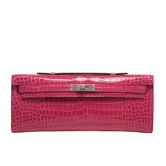 Hermes Rose Tyrien Shiny Porosus Crocodile Kelly Cut