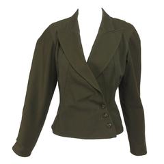 Alaia Olive green fitted side front button jacket 1980s