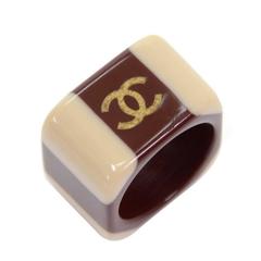 CHANEL CC Brown Nude Beige CC Gold Charm Cocktail Ring in Box - Size 6 1/2