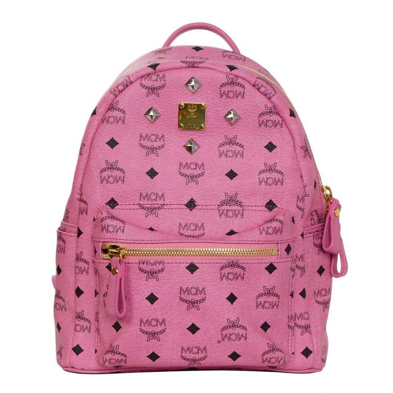 MCM Pink Leather Studded Backpack GHW For Sale at 1stDibs