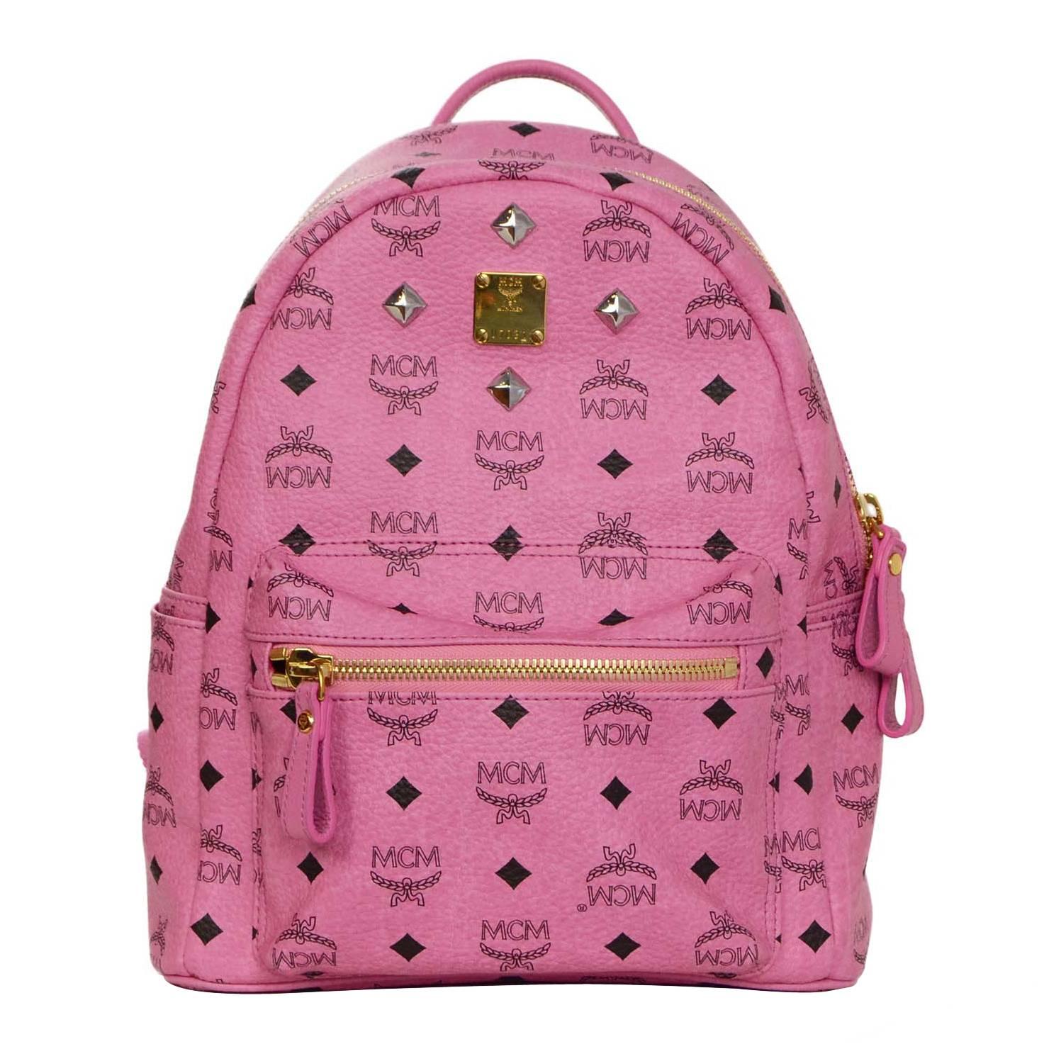 MCM Pink Leather Studded Backpack GHW