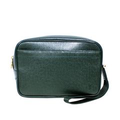 Louis Vuitton Dark Green Leather Wristlet Clutch