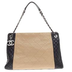 Chanel Two Tone CC Charm Tote Quilted Lambskin Large