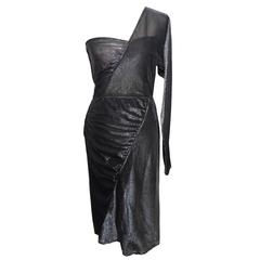 Krizia Black and Silver Disco One Sleeve Dress 1970's