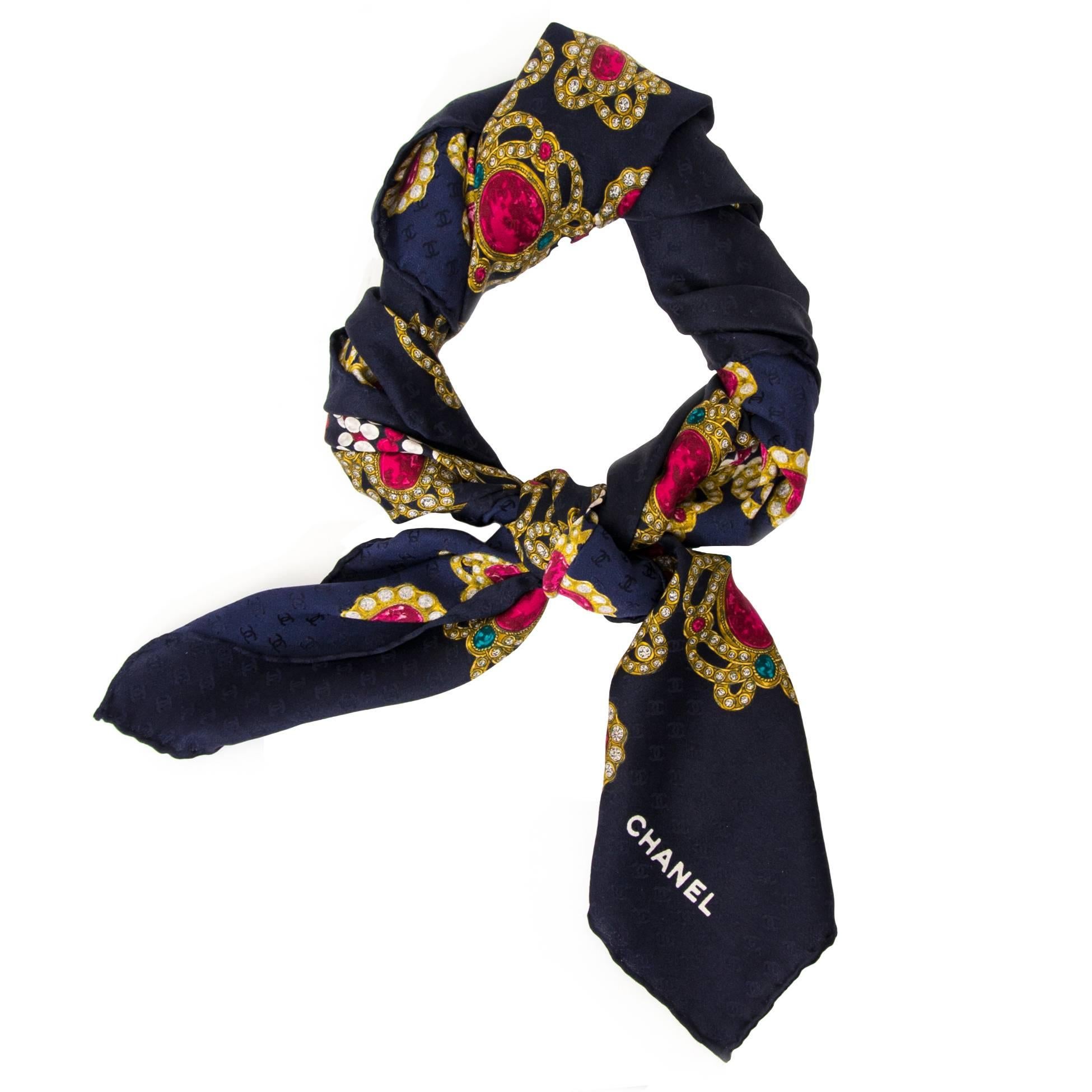 Chanel Carré Black and Red Silk Scarf