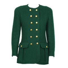 Vintage 1980's Chanel Forest Green Boucle Jacket 