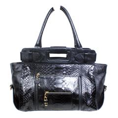 Chloe Black Leather Python Tote Handbag