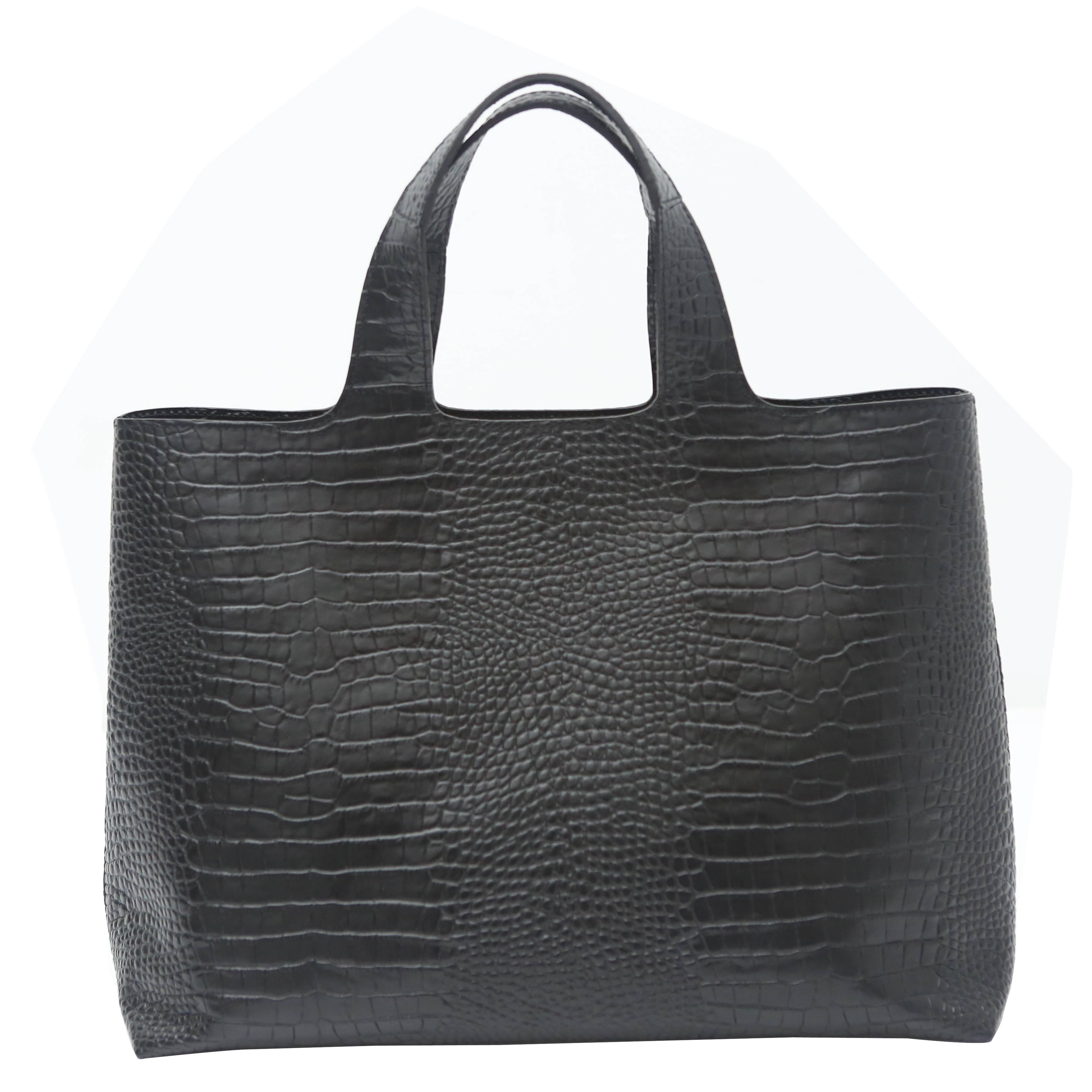 Robert Clergerie Black Leather Embossed Tote For Sale