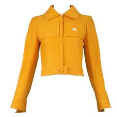 1970’s Courreges Tangerine Cropped Fitted Jacket w/Vinyl CC Logo