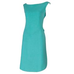 1960's Geoffrey Beene Aqua Linen Boatneck Shift Dress w/Tulip Hemline 4