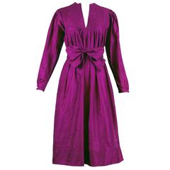 Bill Tice Magenta Silk Long Sleeved Smock Dress w/Quilted Yoke & Detachable Belt 11