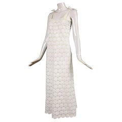 Rare Andre Courreges 100% Cotton White Eyelet Empire Waisted Maxi Dress