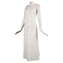 Rare Andre Courreges 100% Cotton White Eyelet Empire Waisted Maxi Dress 11