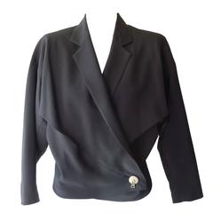 1980s Issey Miyake Navy Blue Cropped Wool Jacket (S) 7