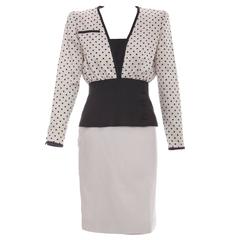 Valentino Haute Couture Polka Dot Silk Faille and Linen Skirt Suit, Circa 1980's 6