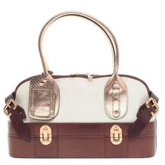 Chloe Trunk Satchel Canvas and Leather with Python