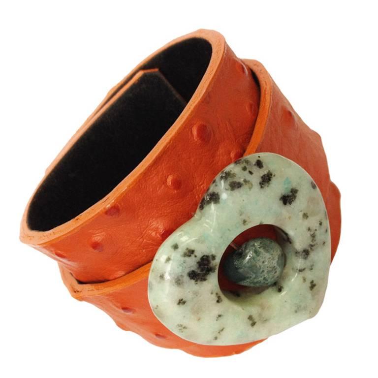 Agate Heart Leather Cuff Bracelet For Sale