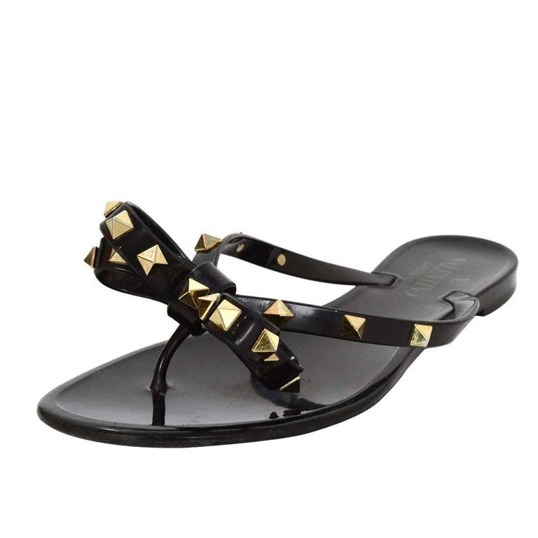 Valentino Black Studded Flip Flops sz 37 For Sale at 1stDibs