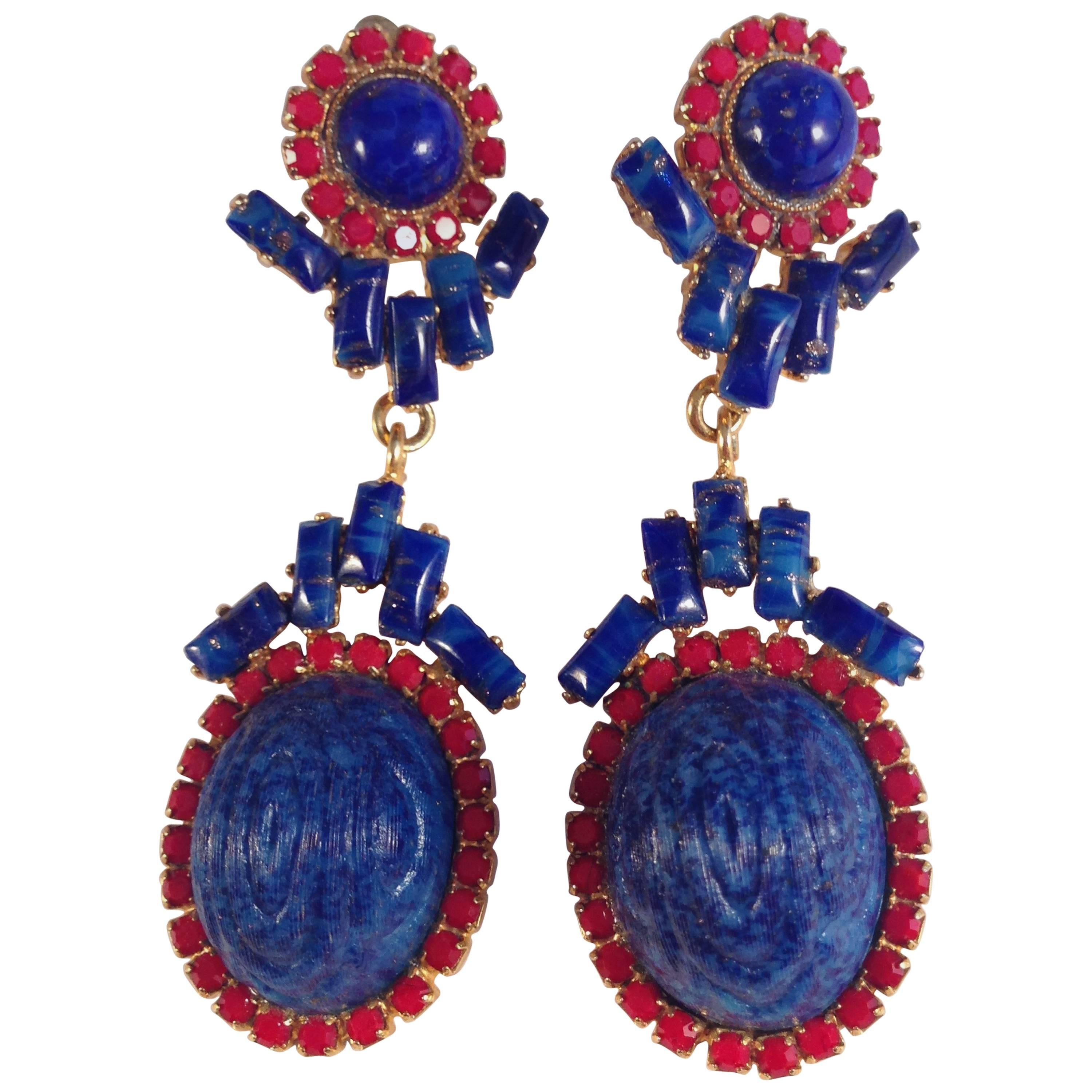 William De Lillo Earrings Blue and Red 1971