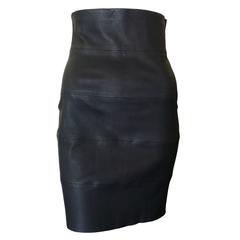 Pierre Balmain Black High Waisted Leather Skirt (26 W)