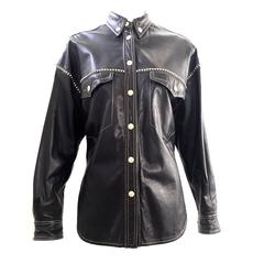 90s Gianni Versace black leather western shirt