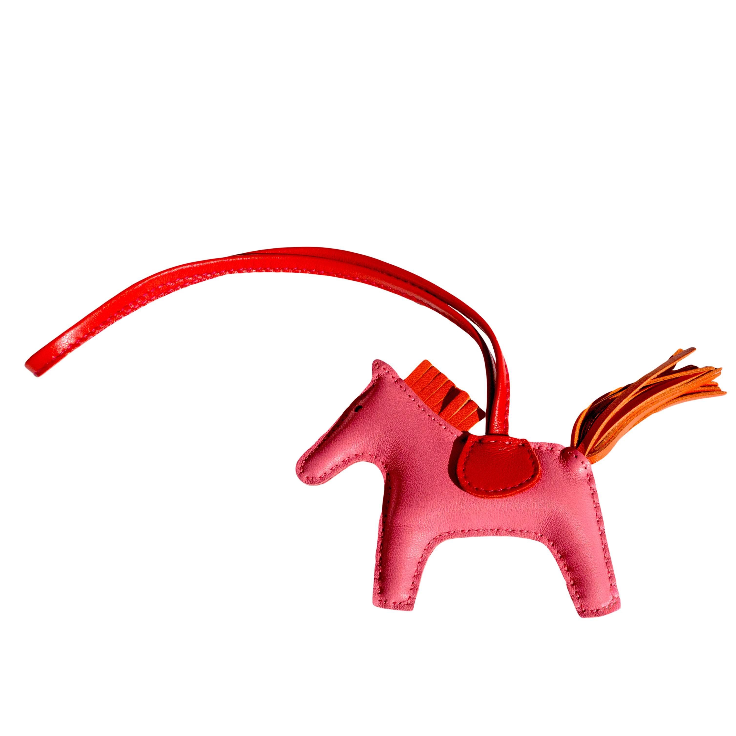 Hermes Rosa Azalea Rosa Naranja Rodeo Birkin Kelly Bag Charm Agneau Rare Color