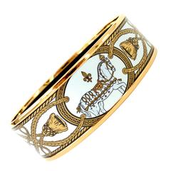 Hermes Printed Horse White Gold Enamel Bracelet Bangle 70