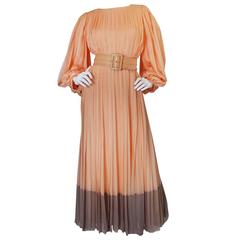 c1961 Peach Silk Chiffon Softly Pleated Galanos Dress 8
