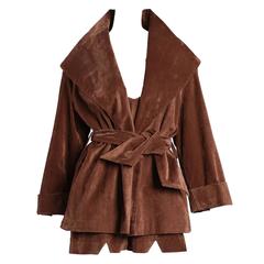 Vintage Chocolate Velveteen 2 Piece Romper + Shawl Collar Jacket Ensemble 