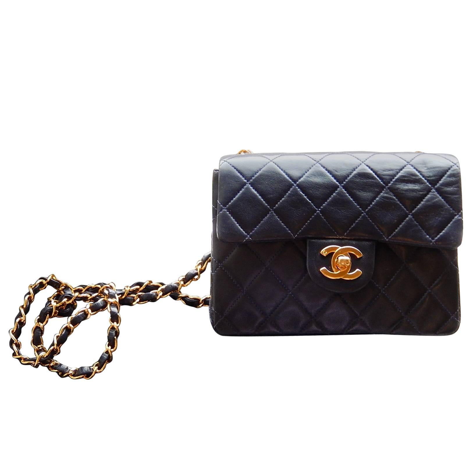 Chanel Navy Classic Cross Body Bag in Lambskin Leather For Sale