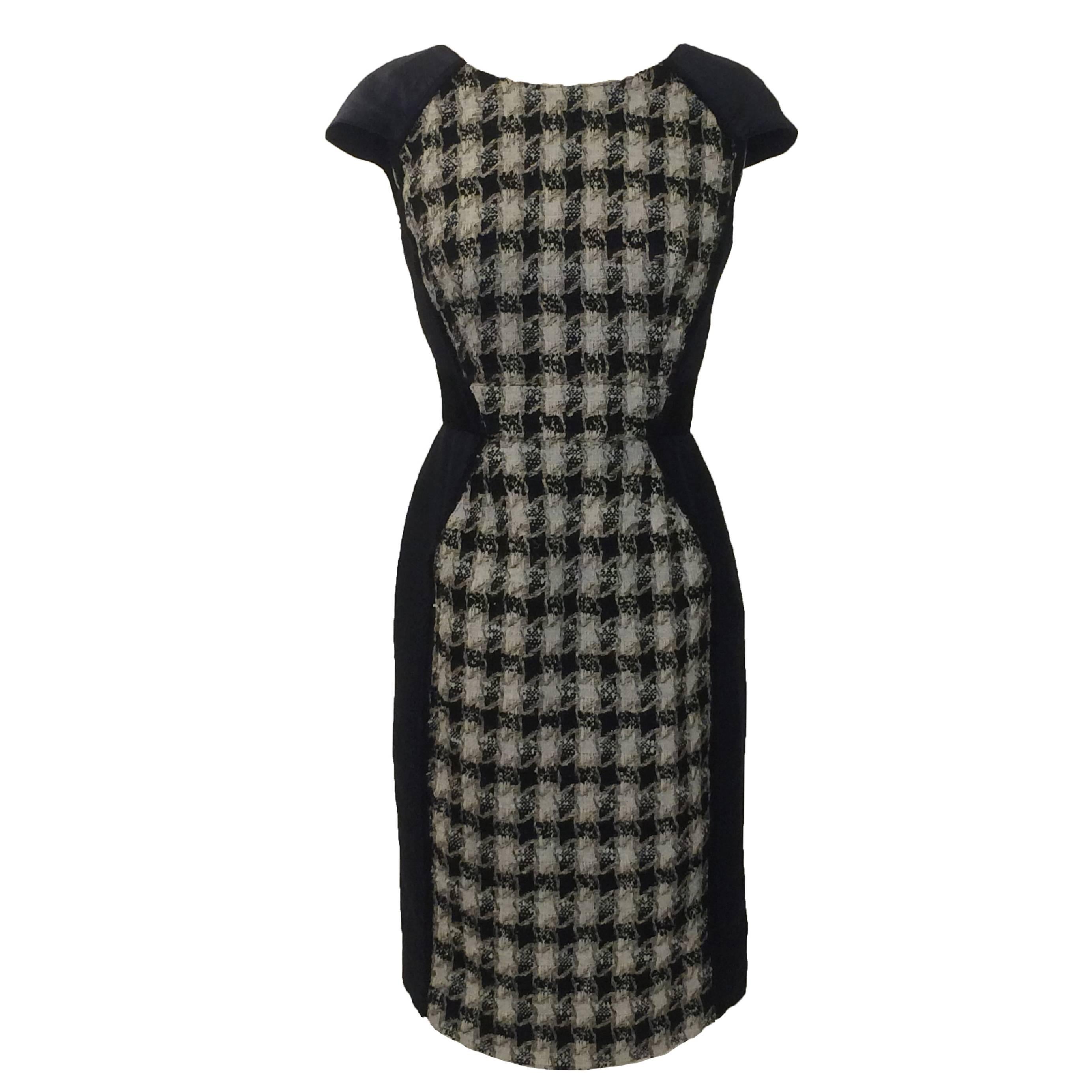 Oscar de la Renta Navy Tweed Front Pencil Dress