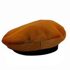 Hermes Camel Tan Cashmere & Ebene Deerskin Leather Beret Cap Sz 59 12