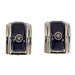 Silver & Navy Hermès Clip-On Earrings