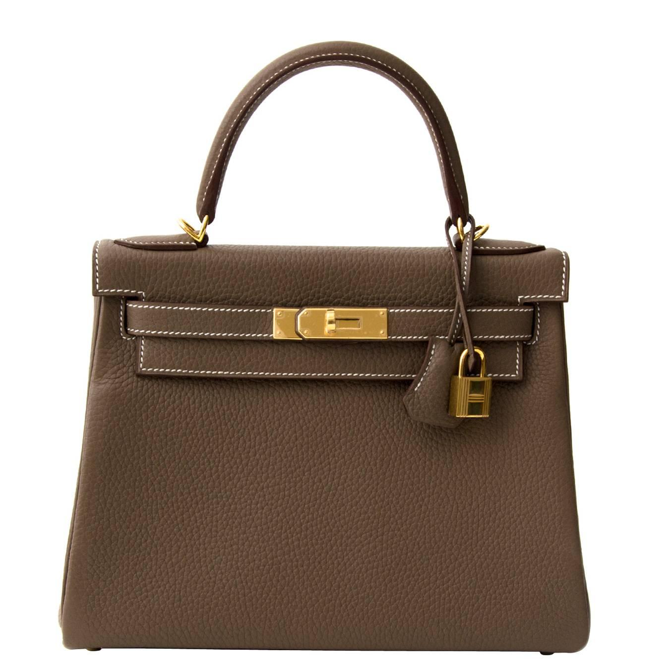 Brand New Hermès Kelly Retourne 28 Etoupe Clemence Taurillon