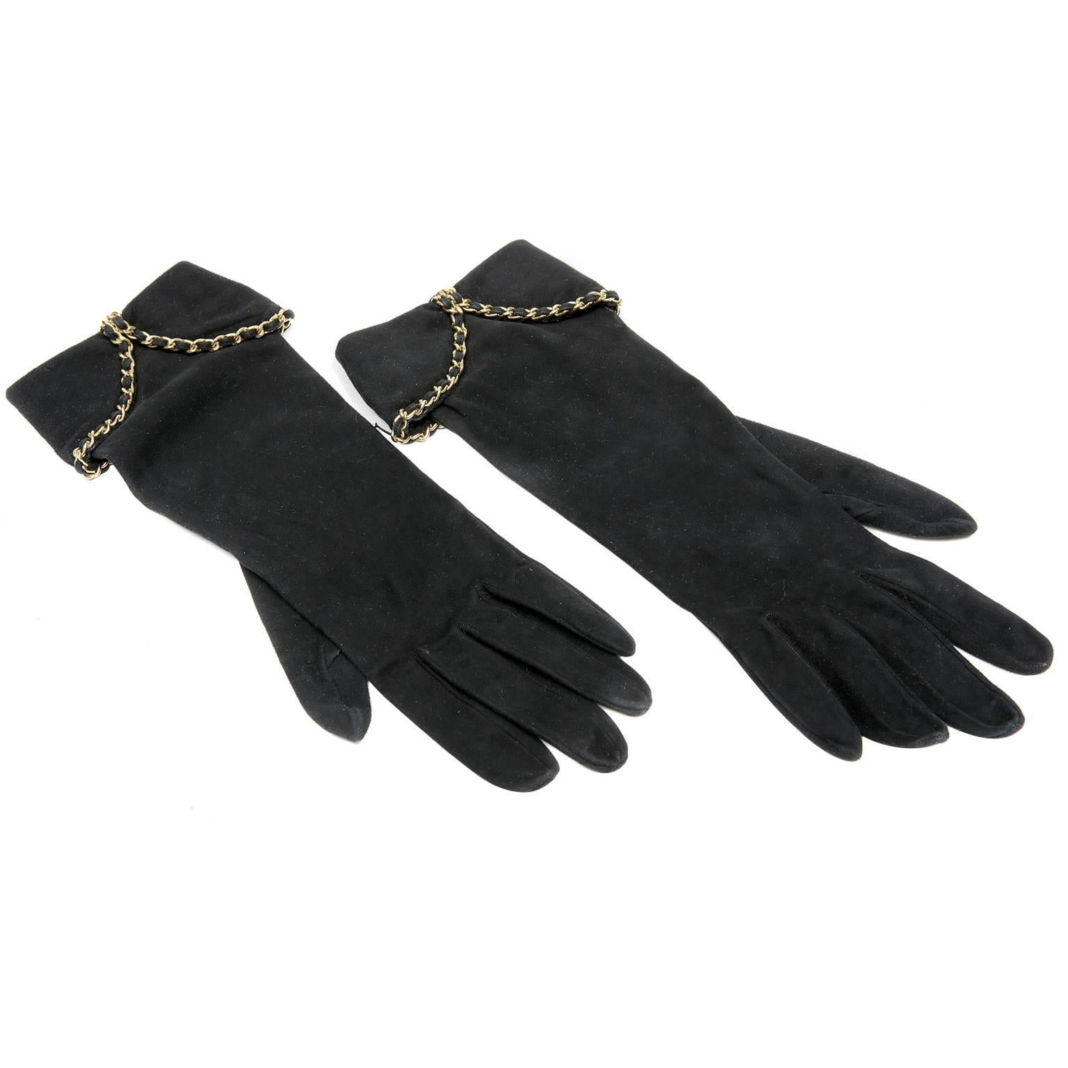 Chanel Black Suede Runway Gloves- size 7.5