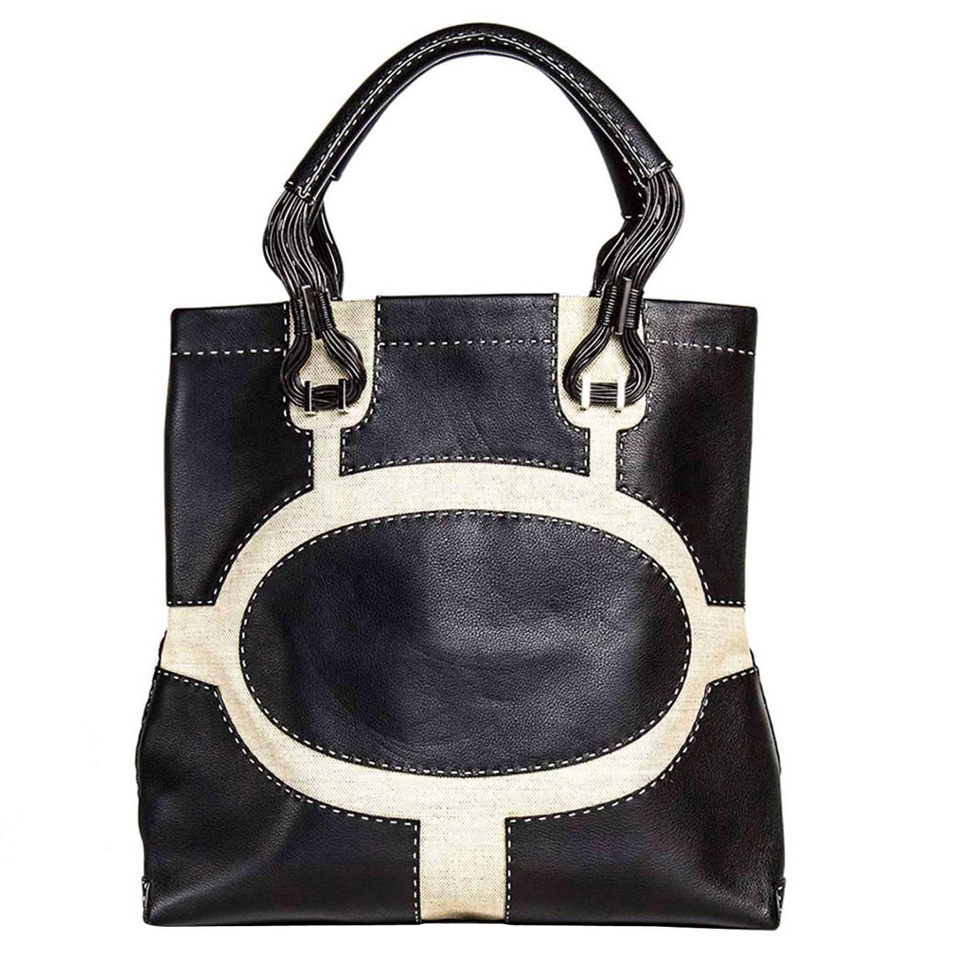 VBH Black Leather & Canvas Bag For Sale