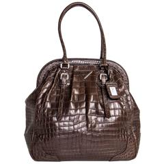 Prada Brown Krokodil Große Rahmentasche