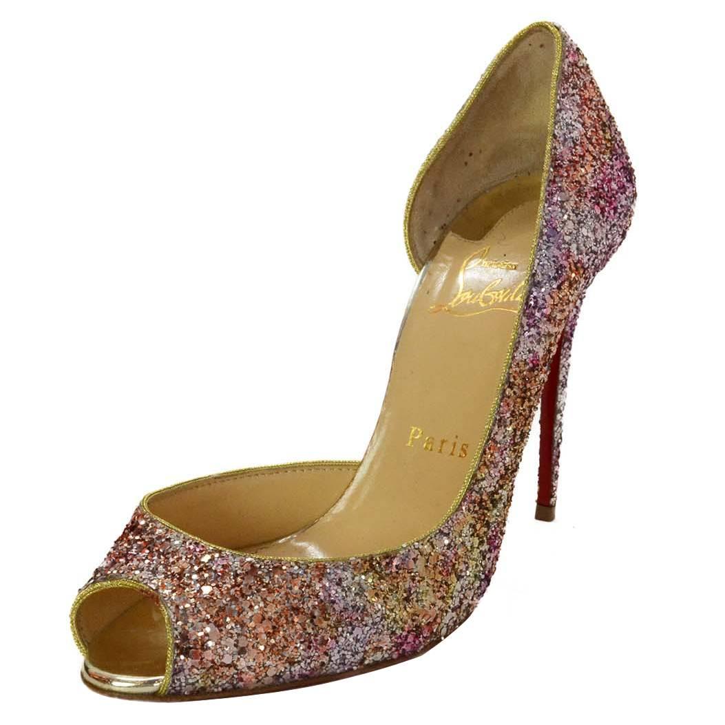 Christian Louboutin 
Demi You
 Glitter Peep-Toe Pumps sz 37