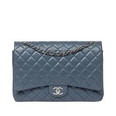Jumbo Double Flap Grey Blue Quilted Leather