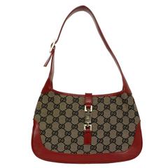 Gucci Jackie-O-Tasche aus Segeltuch mit Monogramm und rotem Leder GHW