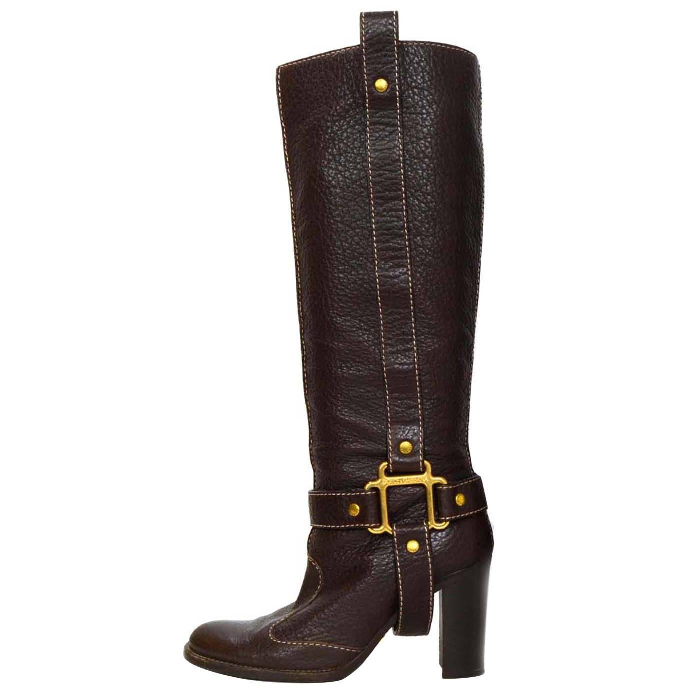Dolce & Gabbana Brown Leather Tall Boots sz 35