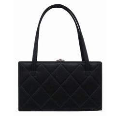 Chanel Black Quilted Satin Ladylike Kelly Box Silver Evening Shoulder Bag