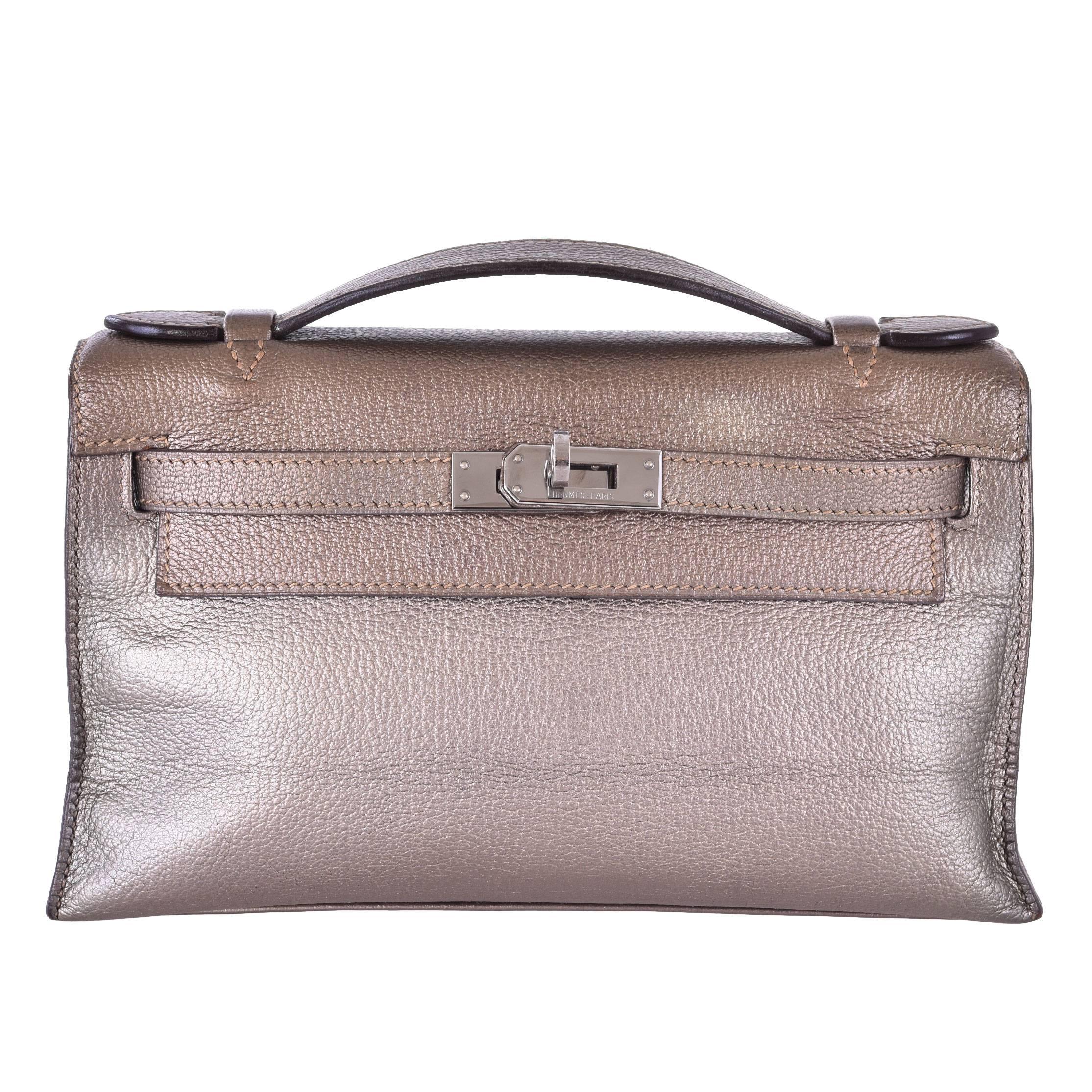 Hermes Kelly Pochette Clutch Bronze Special Edition JaneFinds For Sale