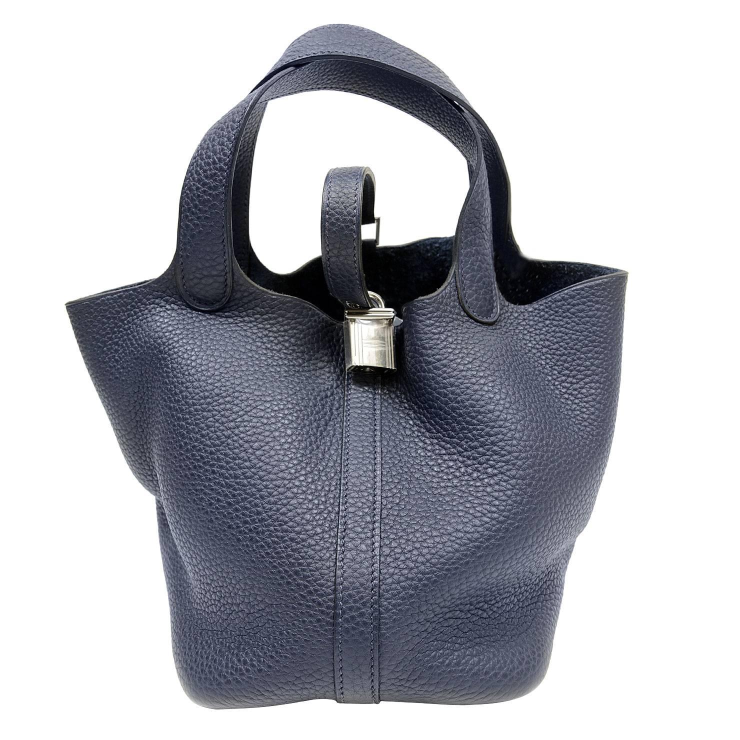 Hermes Indigo Clemence Leather Picotin Lock PM Bag For Sale at 1stdibs  